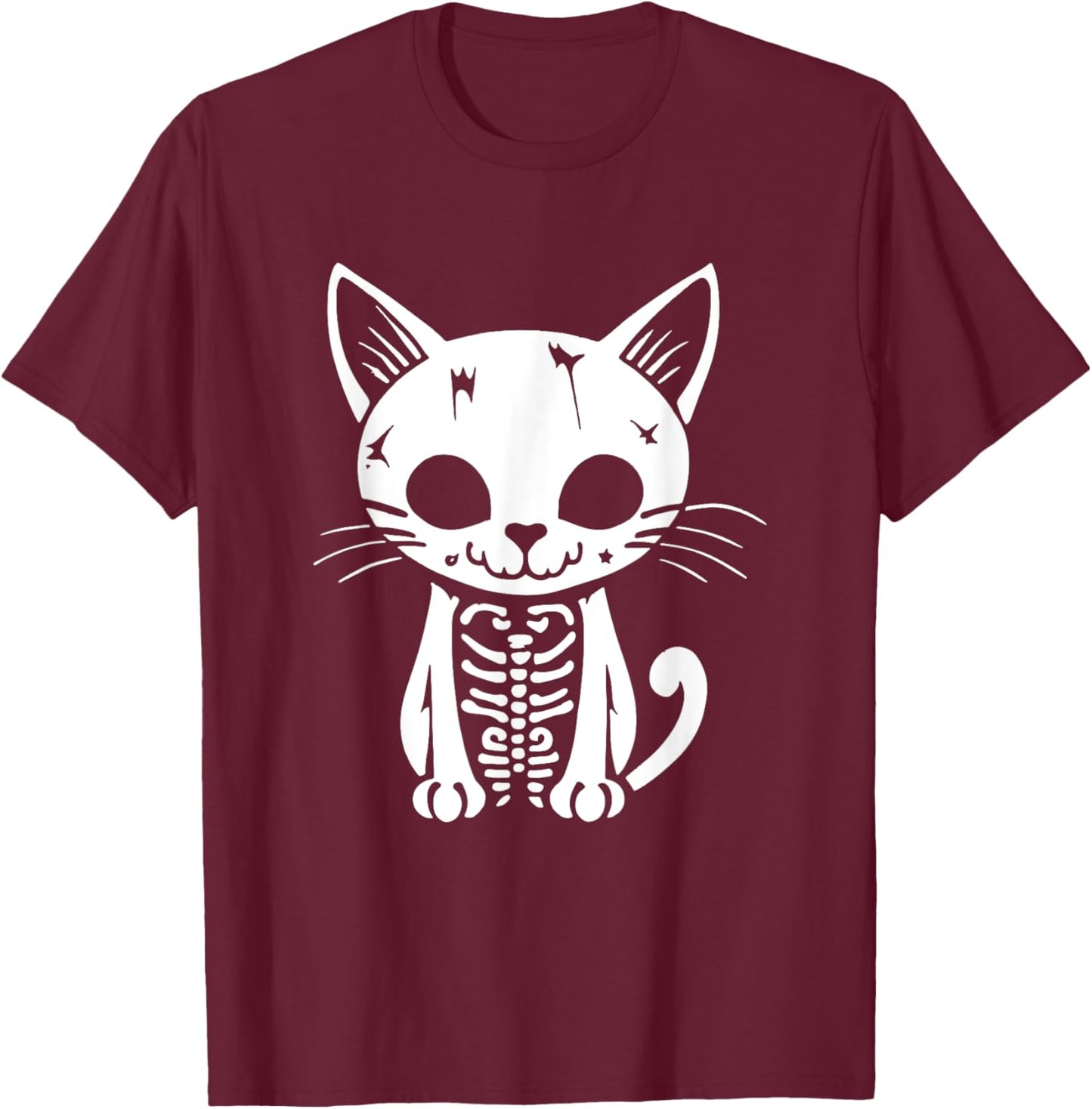 Funny Halloween Skeleton Cat Kitty Costume Skull Cat Women Kids T-Shirt - T-Shirt | Maroon