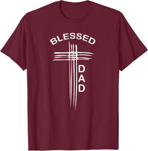 Blessed Dad Christian Cross Religious T-Shirt - T-Shirt | Maroon