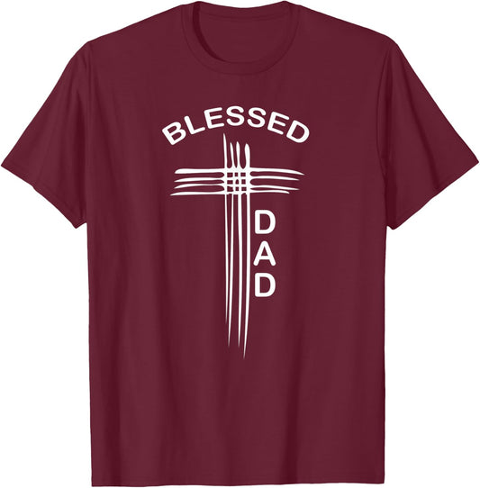 Blessed Dad Christian Cross Religious T-Shirt - T-Shirt | Maroon