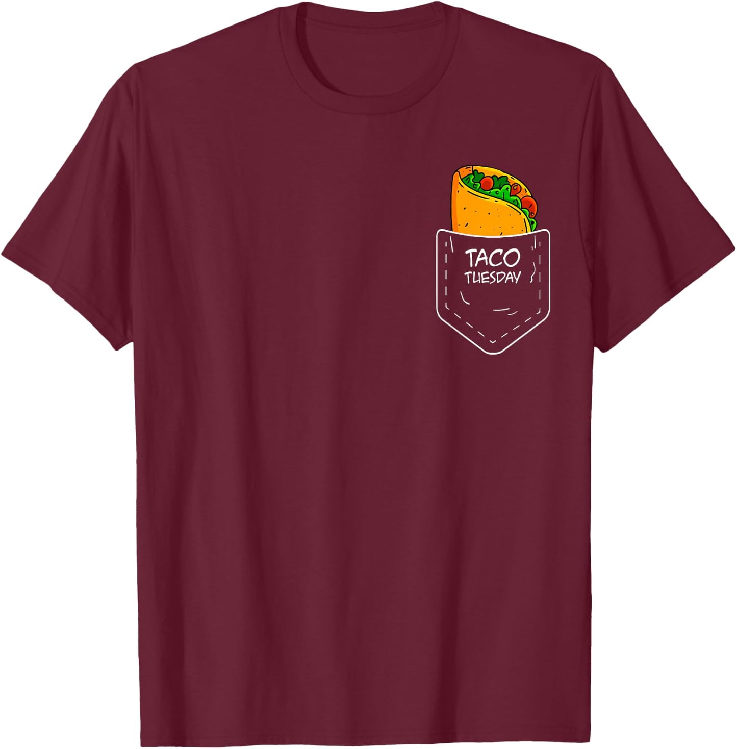 Taco In My Pocket Tuesday Funny Fiesta Distressed Print T-Shirt - T-Shirt | Maroon
