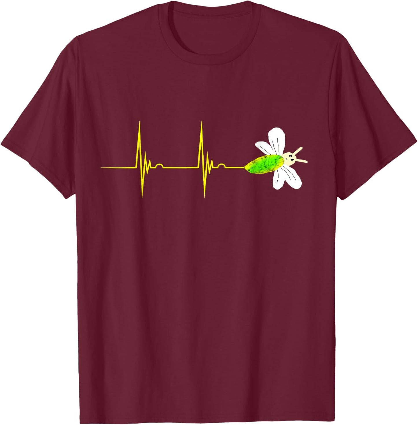 Firefly Heartbeat EKG Pulseline Insect Bug Lightning T-Shirt - T-Shirt | Maroon