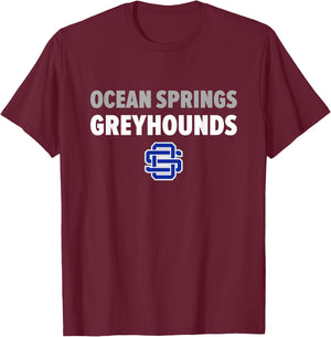 Ocean Springs Greyhounds Logo Bold HS T-Shirt - T-Shirt | Maroon
