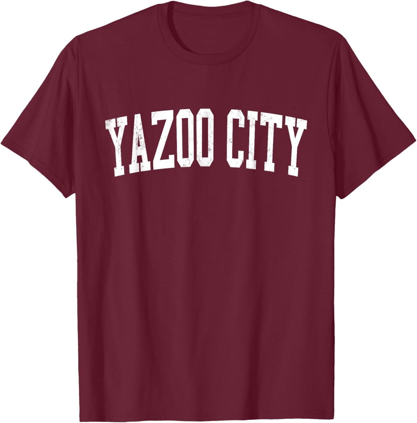 Vintage Yazoo City MS Distressed White Varsity Style T-Shirt - T-Shirt | Maroon