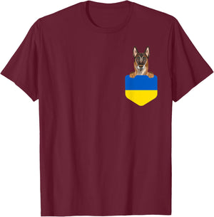 Ukraine Flag Belgian Malinoi Dog In Pocket T-Shirt - T-Shirt | Maroon