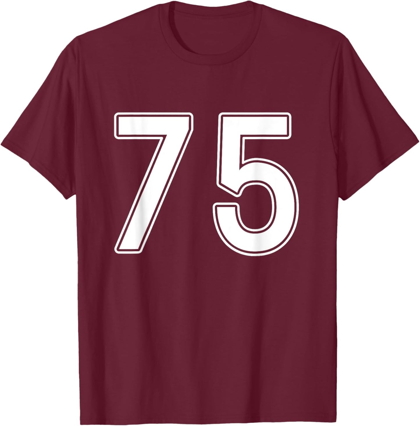 Number #75 White Sports Number T-Shirt - T-Shirt | Maroon