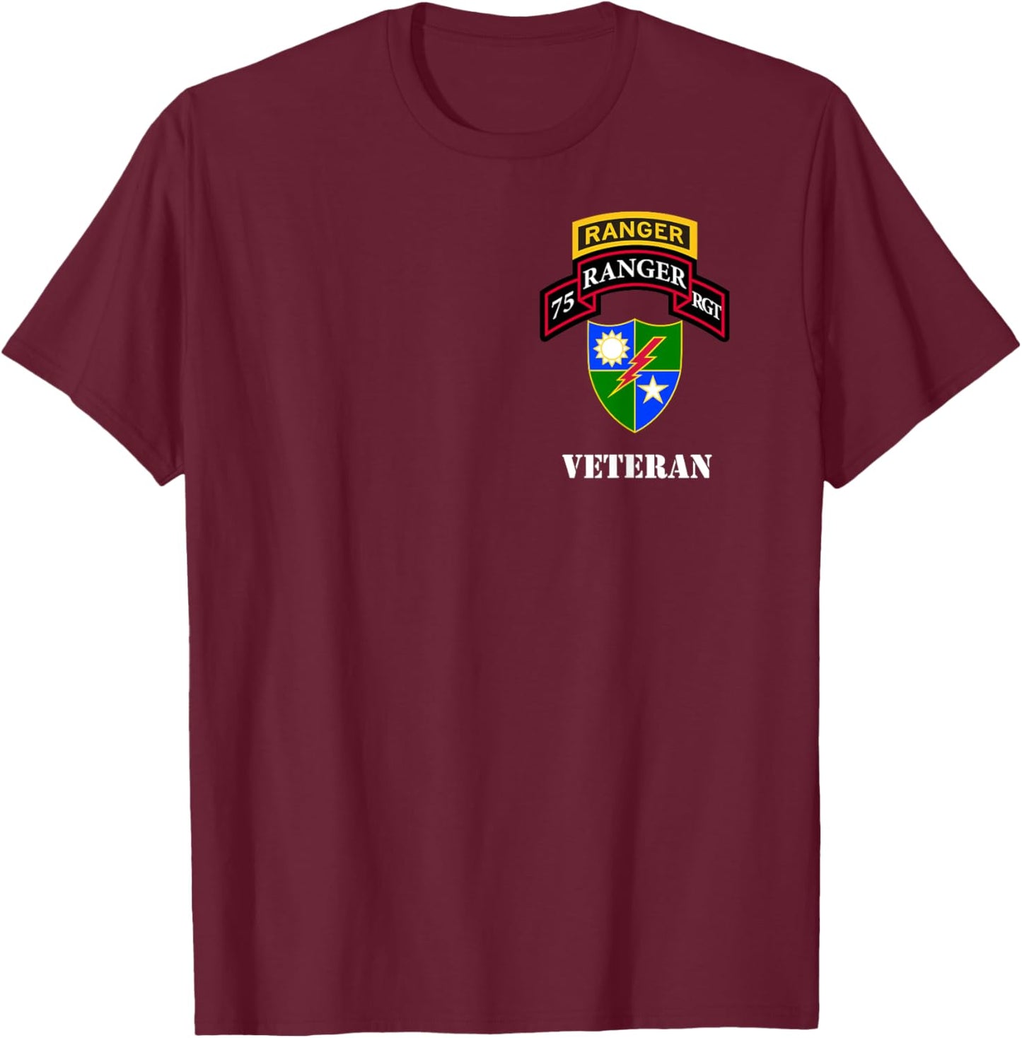 US Army Ranger - 75th Regiment with Tab - Veteran Black T-Shirt - T-Shirt | Maroon