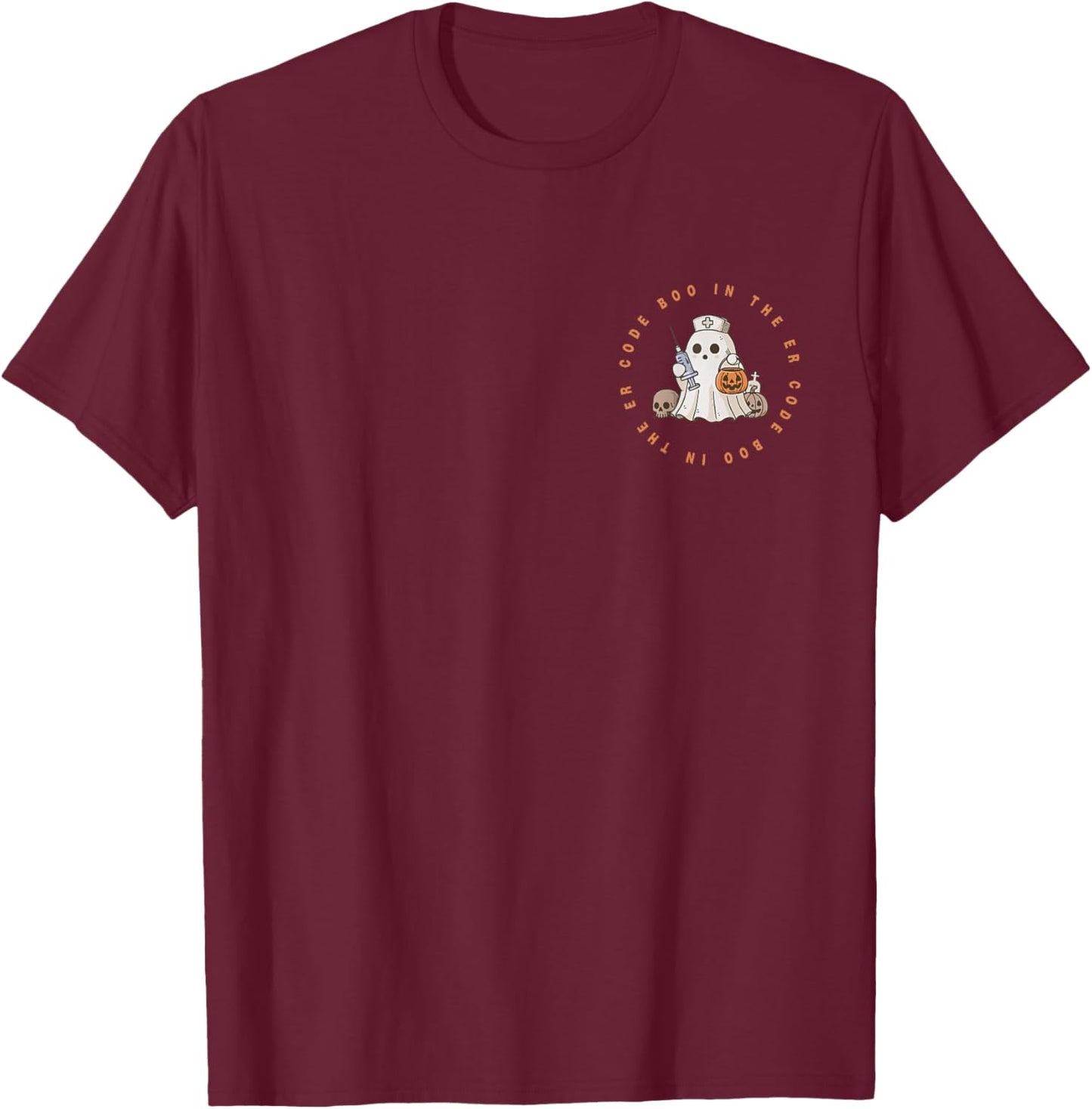 Funny Code Boo In The ER Nurse Halloween Cute Little Ghost T-Shirt - T-Shirt | Maroon