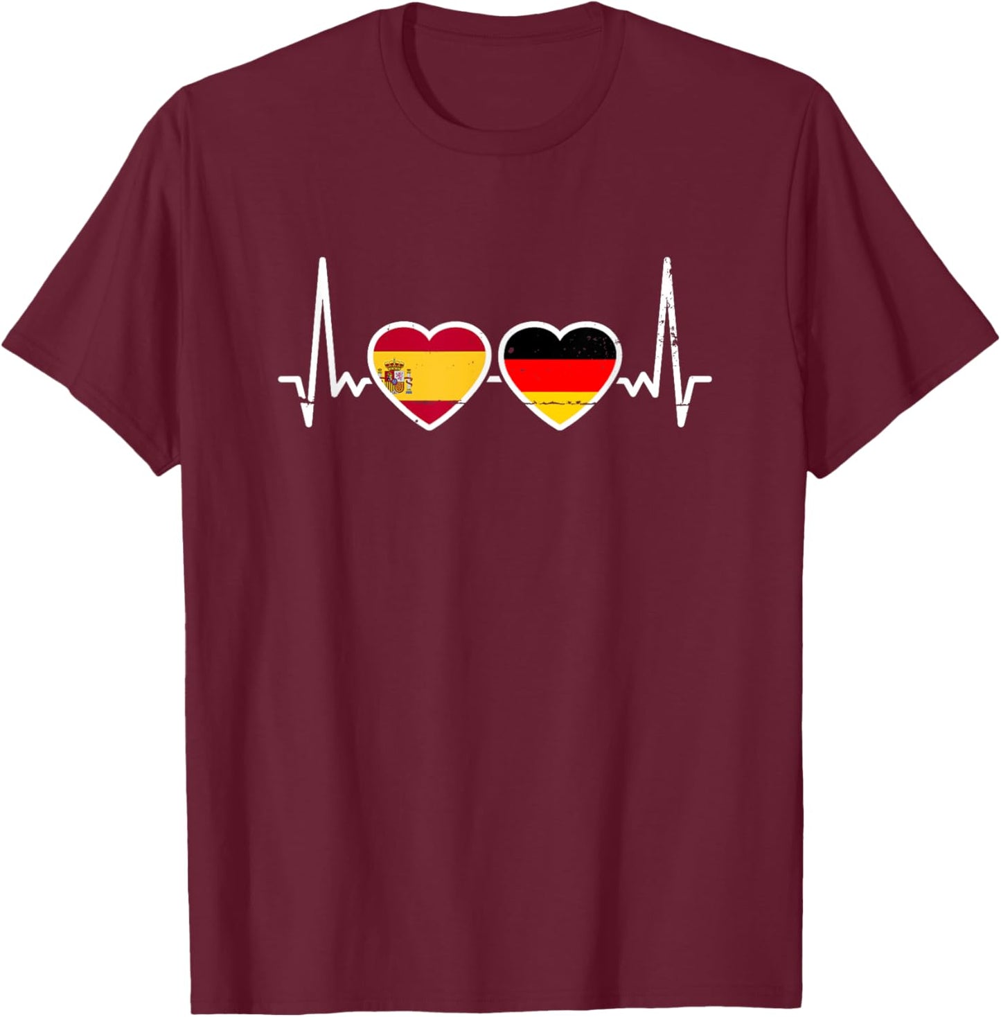 Spanien Deutschland Vintage Herzschlag Flagge Spanier T-Shirt - T-Shirt | Maroon