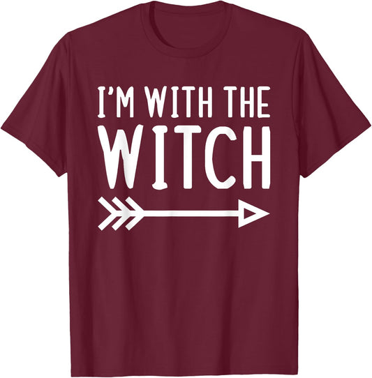 I'm With The Witch Funny Matching Halloween Couple Costume T-Shirt - T-Shirt | Maroon