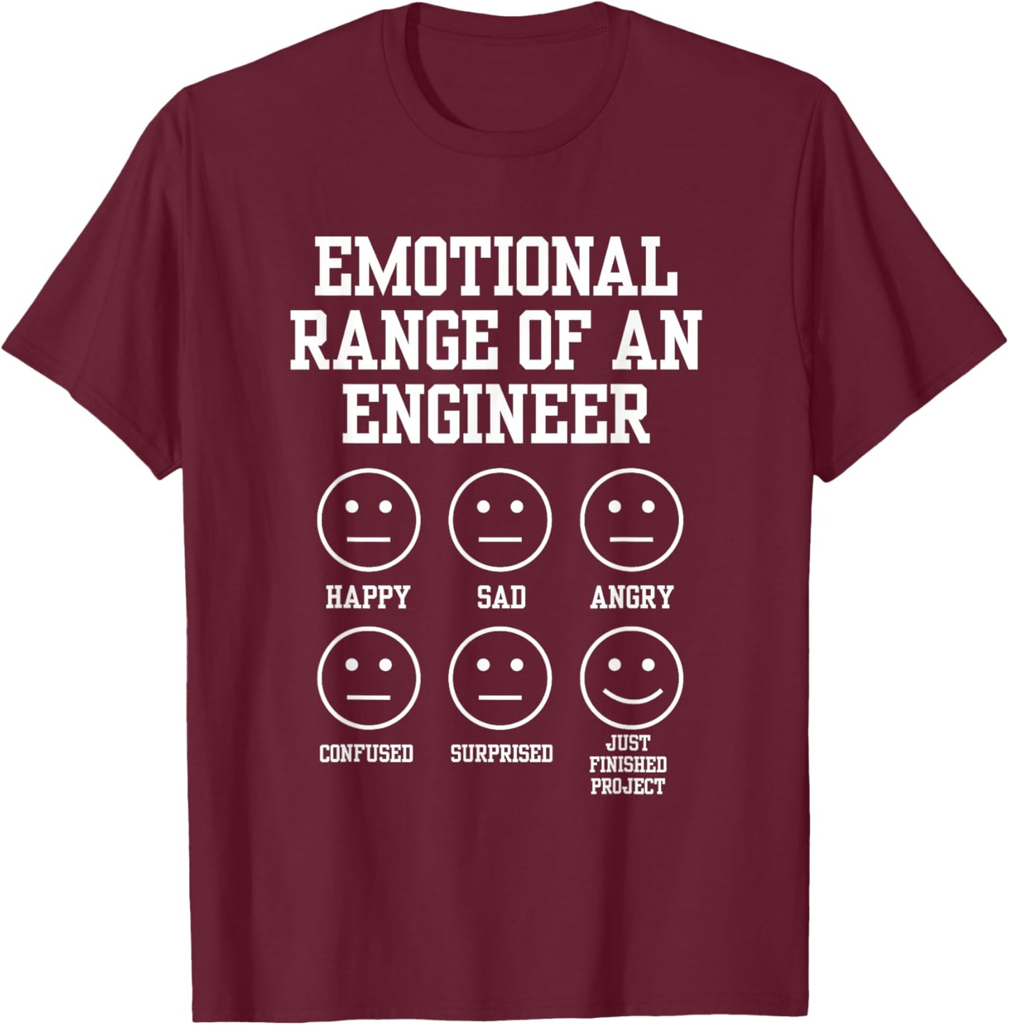 Emotional Range Of An Engineer Funny Engineering Faces Fan T-Shirt - T-Shirt | Maroon