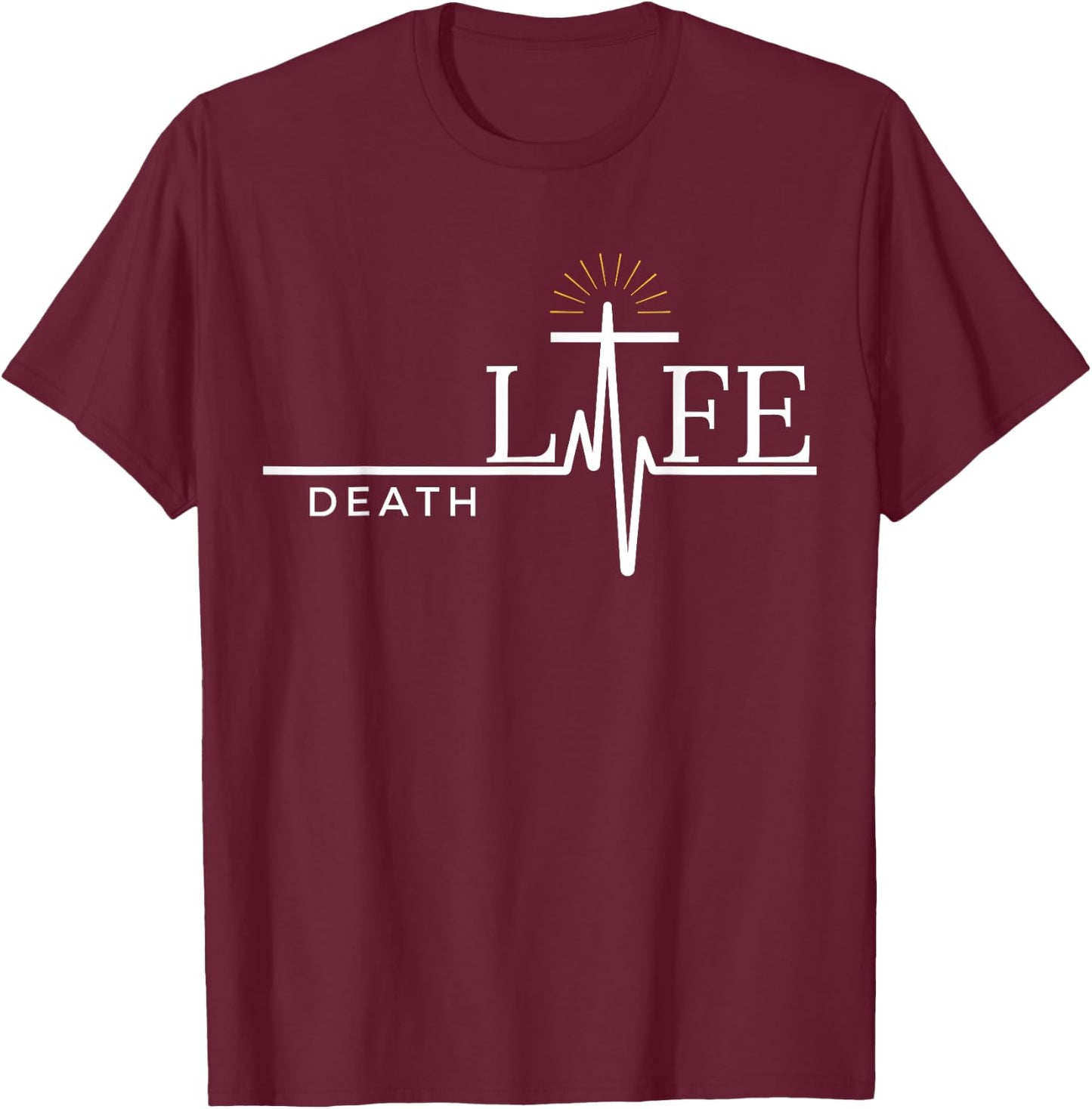 Christian Death to Life Heartbeat Cross Gift Men/Women/Youth T-Shirt - T-Shirt | Maroon