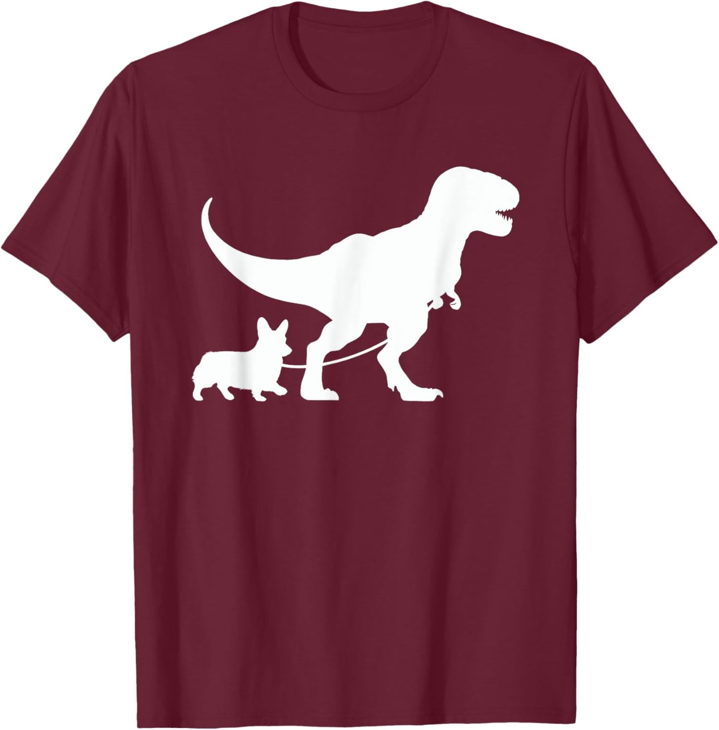 T-Rex Walking a Dog Funny Corgi Dad Dog Lovers Women Kids T-Shirt - T-Shirt | Maroon