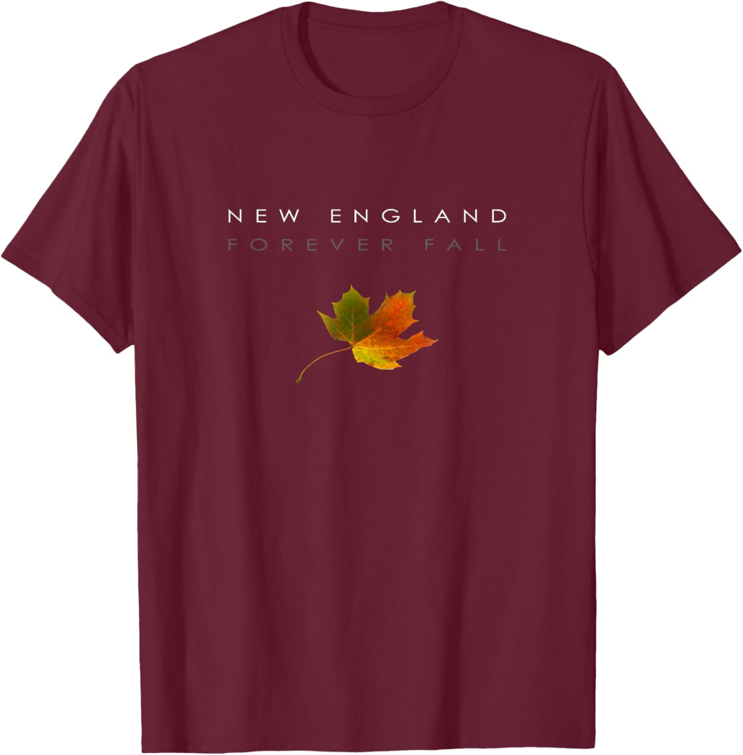 New England - Fall - Autumn - Minimalist - Falling Leaf T-Shirt - T-Shirt | Maroon