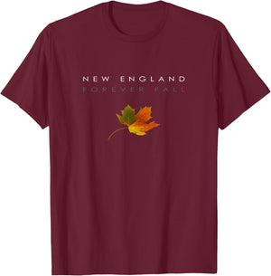 New England - Fall - Autumn - Minimalist - Falling Leaf T-Shirt - T-Shirt | Maroon