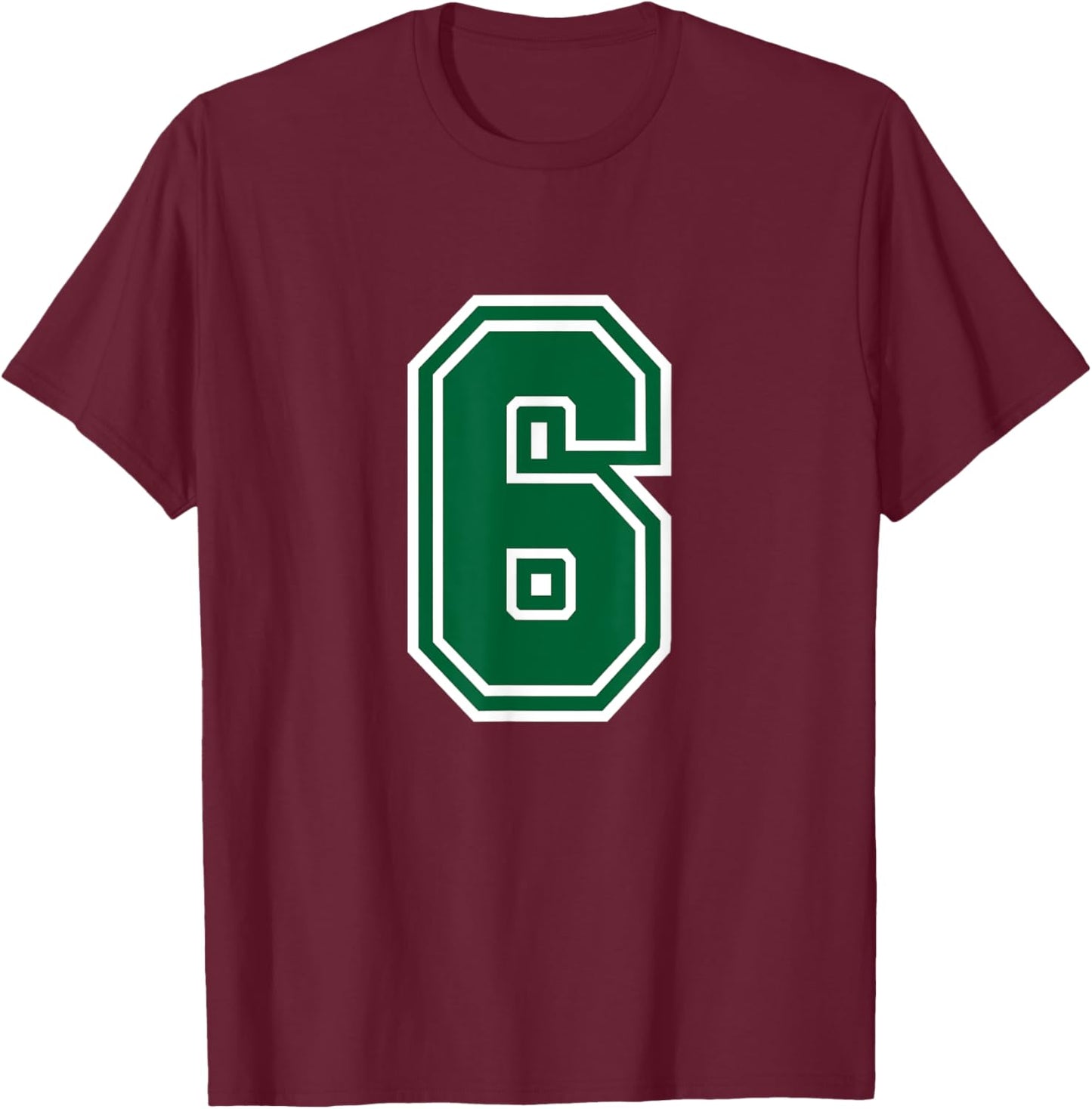 Number #6 Green Varsity Favorite Number T-Shirt - T-Shirt | Maroon