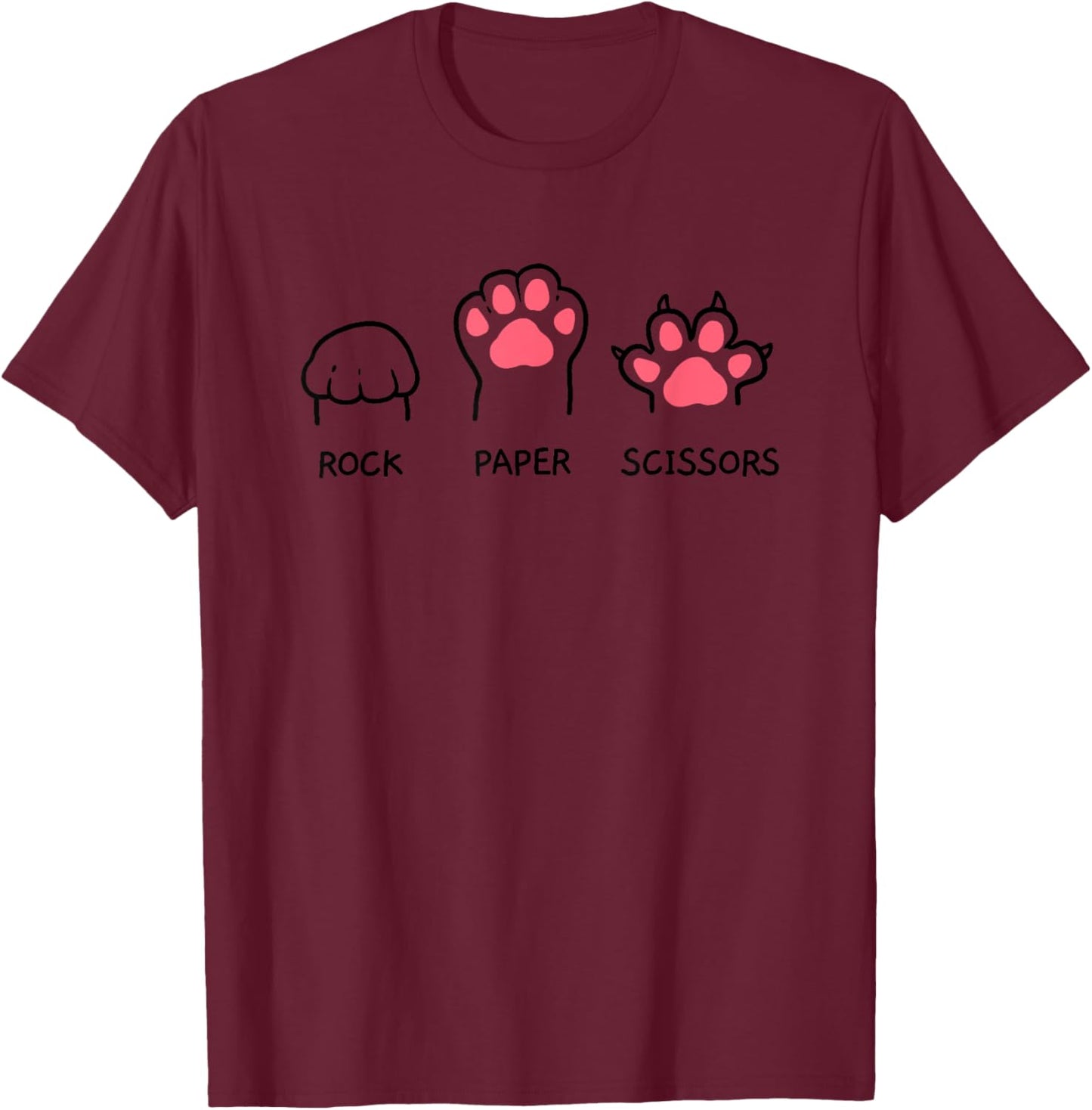 Rock Paper Scissors Hand Game Cute Paw Funny Cat Women Girls Kids T-Shirt - T-Shirt | Maroon