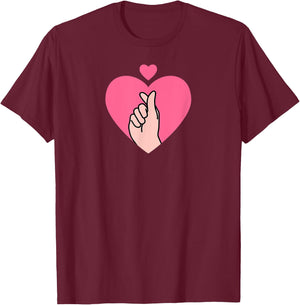 Saranghae Hand Sign in Heart - Kpop Hand, K-Pop, Kpop T-Shirt - T-Shirt | Maroon