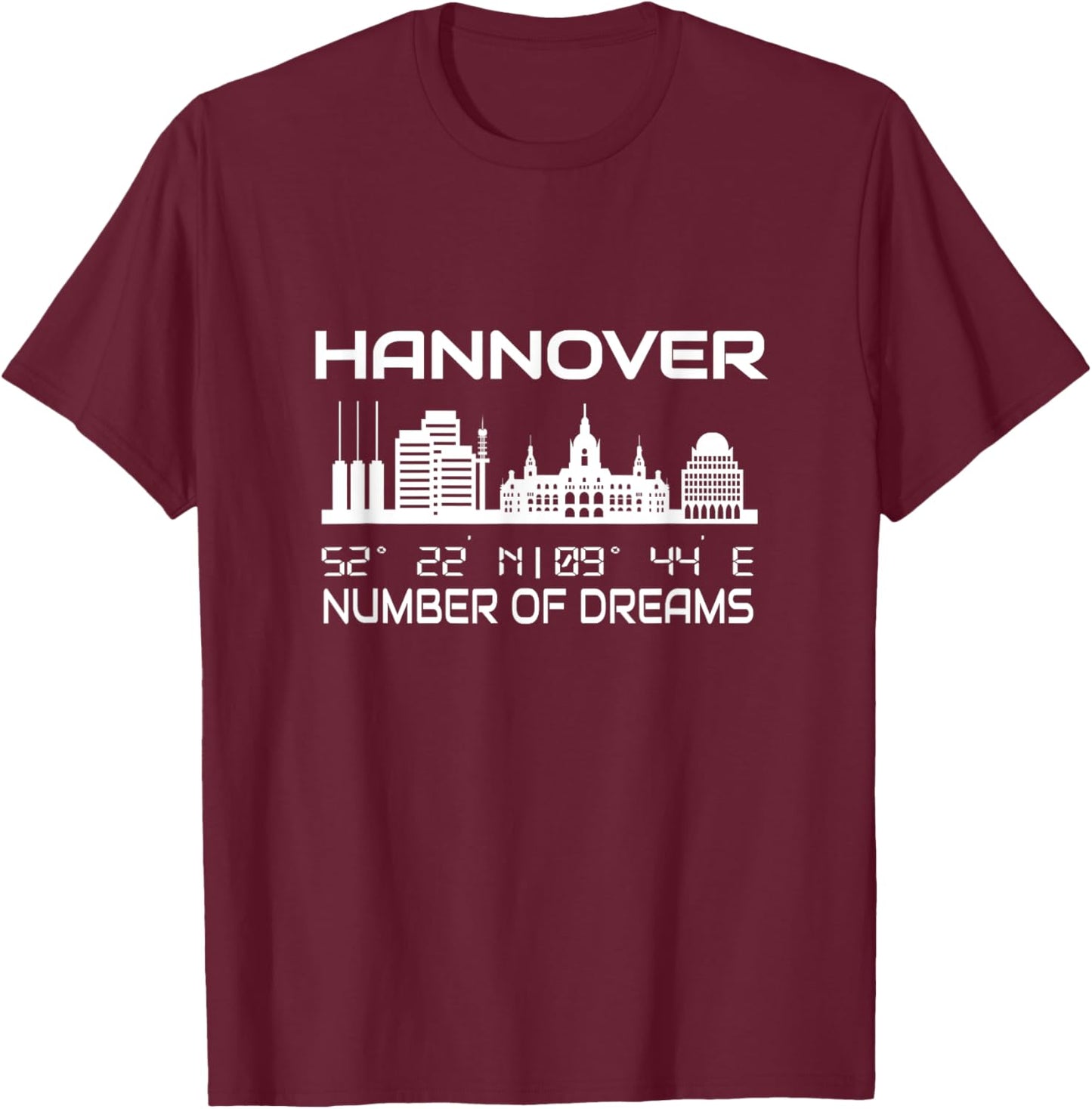 Skyline Hannover Koordinaten GPS Geographie Niedersachsen T-Shirt - T-Shirt | Maroon