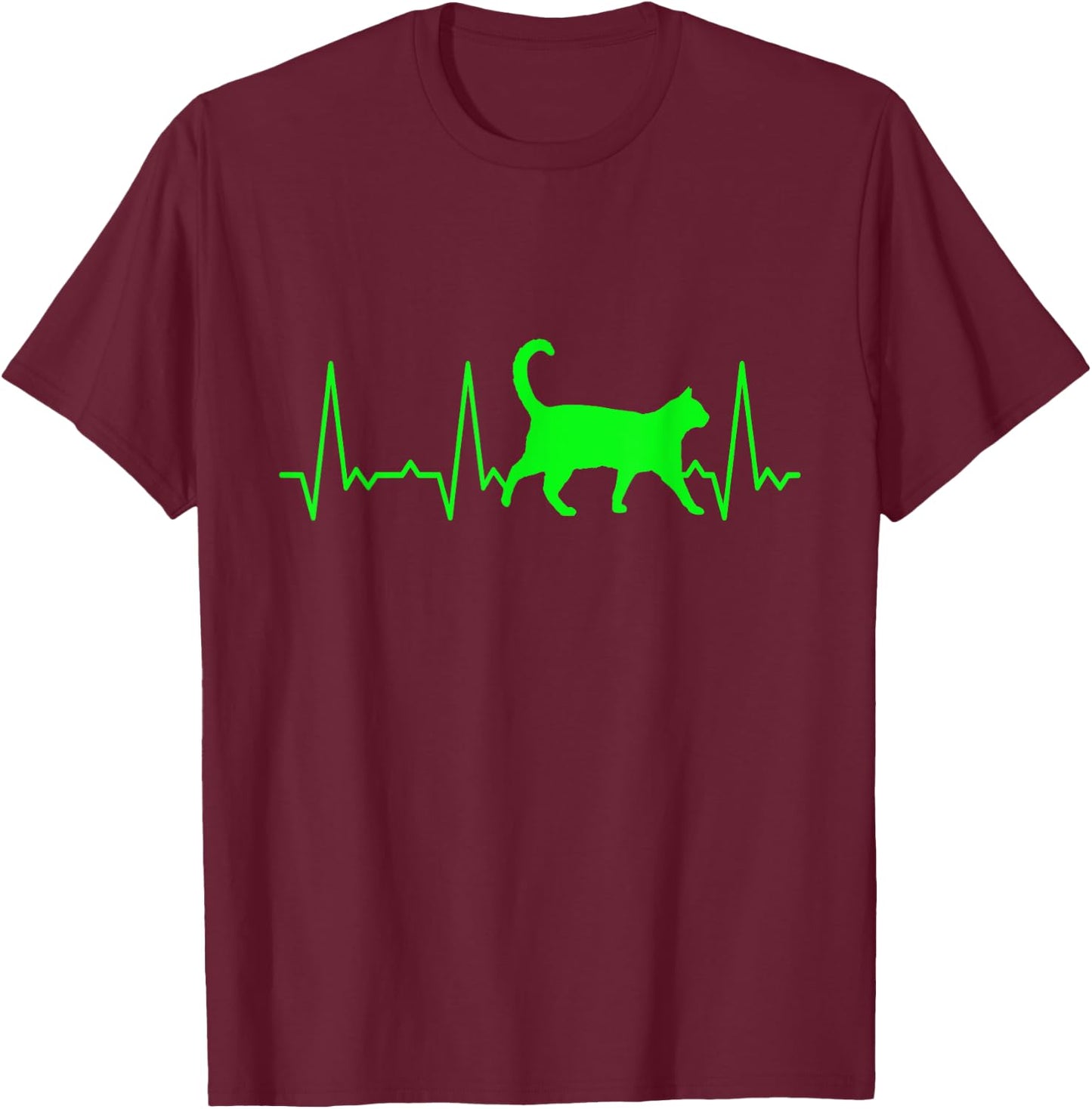 Heartbeat Cat T-Shirt - T-Shirt | Maroon