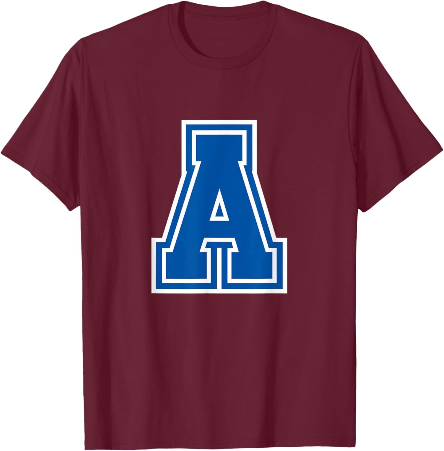 Letter A Blue Monogram Initial T-Shirt - T-Shirt | Maroon