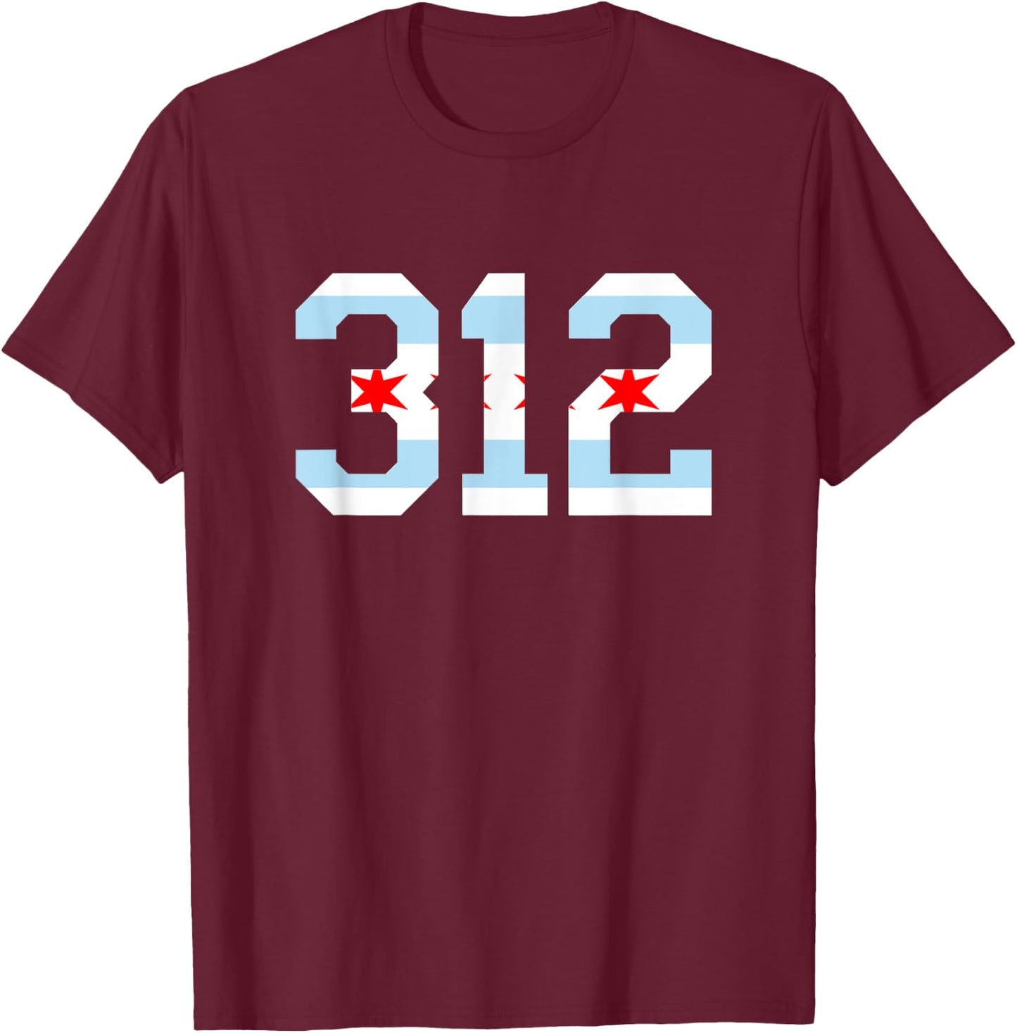 312 Chicago Flag Area Code City Pride T-Shirt - T-Shirt | Maroon