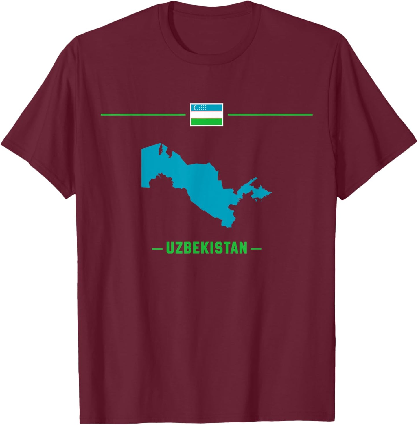 Map of Uzbekistan isolated with flag and name of the country T-Shirt - T-Shirt | Maroon