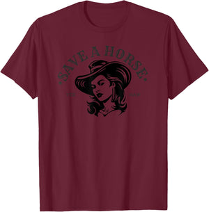 Cute Cowgirl Save A Horse Cool Country Horse T-Shirt - T-Shirt | Maroon