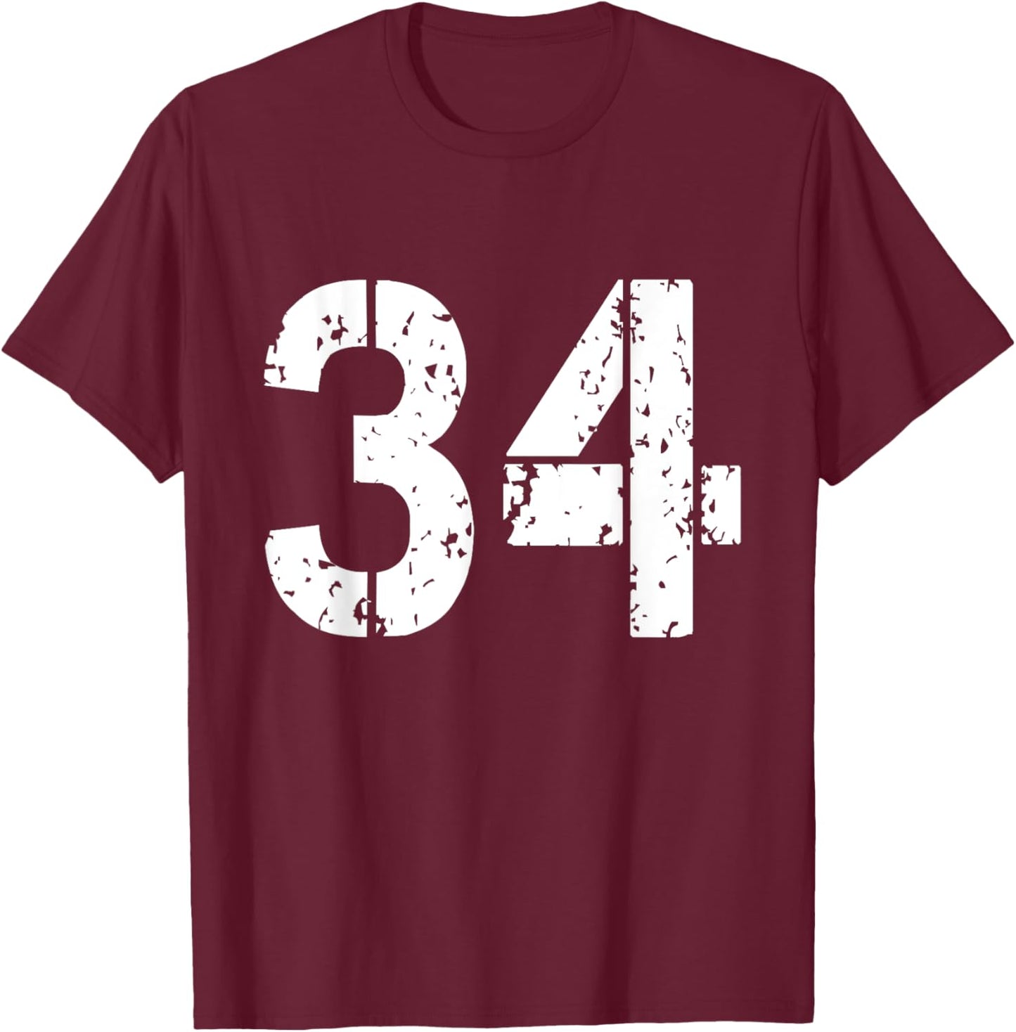 Number 34 Front + Back Varsity Team - 34th Birthday T-Shirt - T-Shirt | Maroon