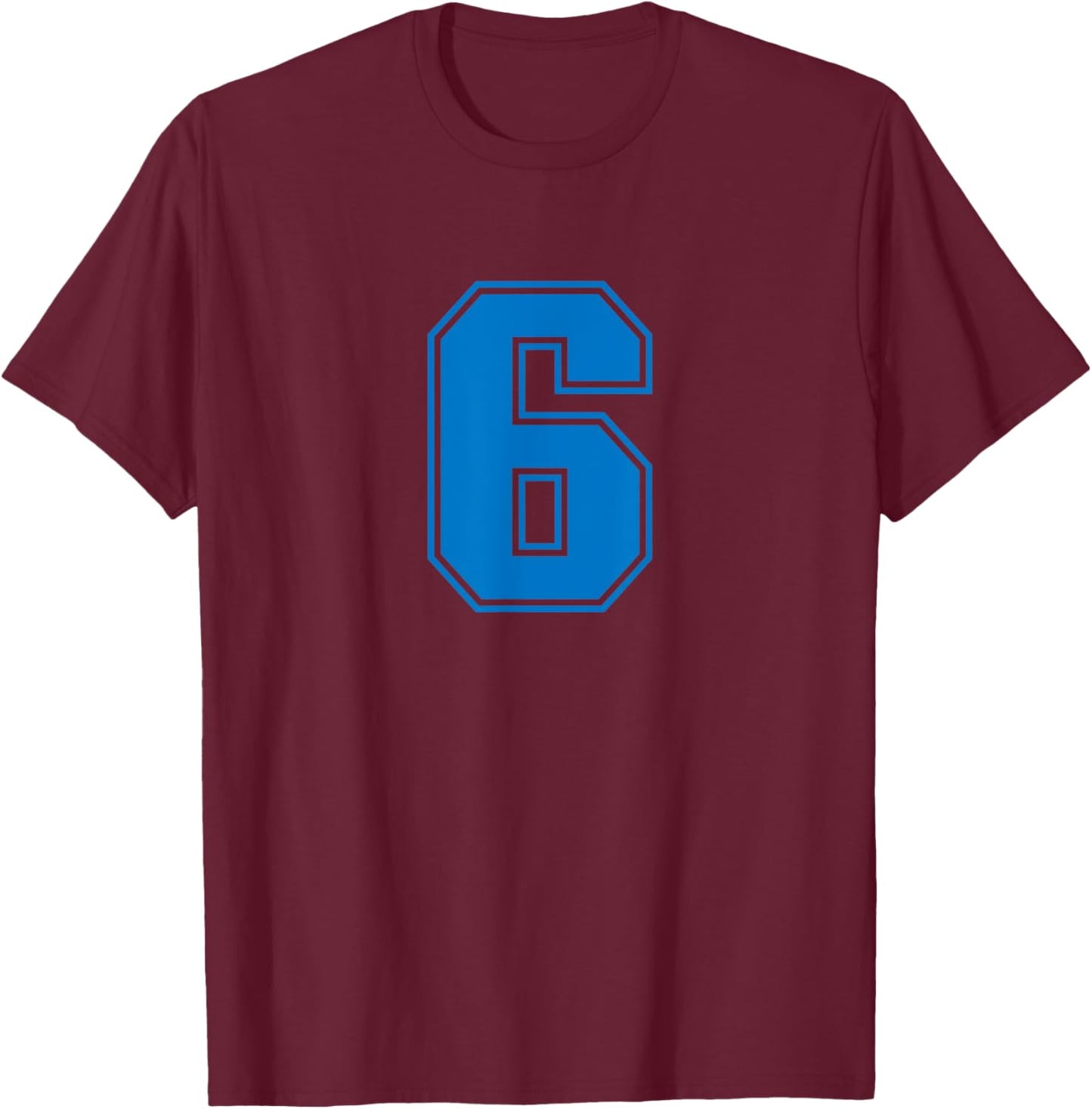 Number #6 Blue Sports Jersey Lucky Number T-Shirt - T-Shirt | Maroon
