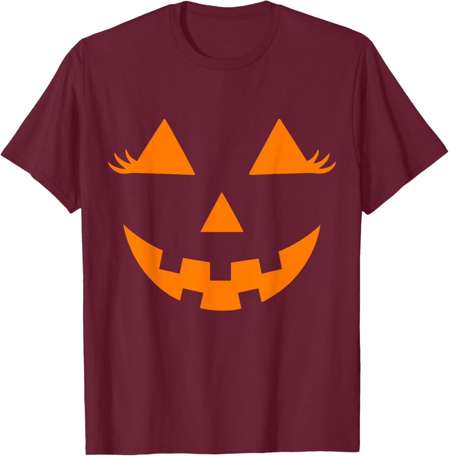 Jack O Lantern Face Pumpkin Eyelashes Hallowen Costume Funny T-Shirt - T-Shirt | Maroon