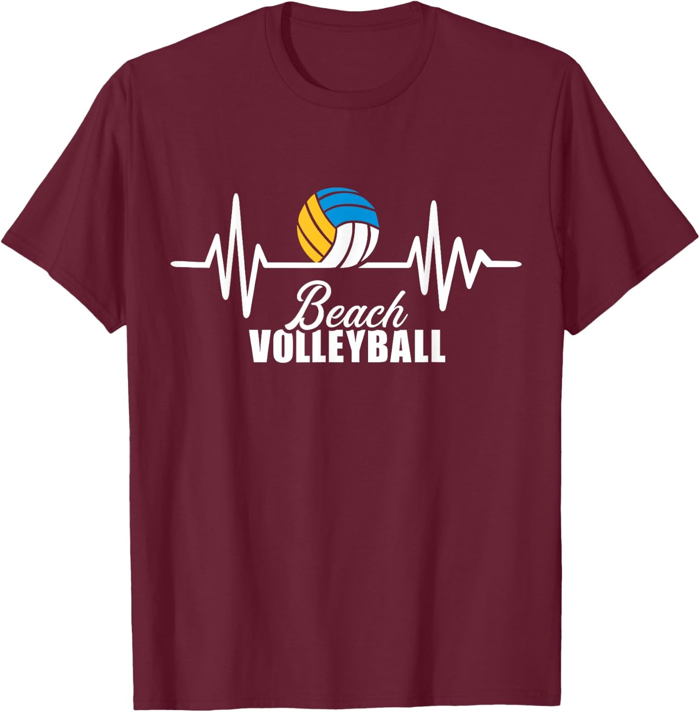 Beach volleyball heartbeat Women Girls Kids T-Shirt - T-Shirt | Maroon