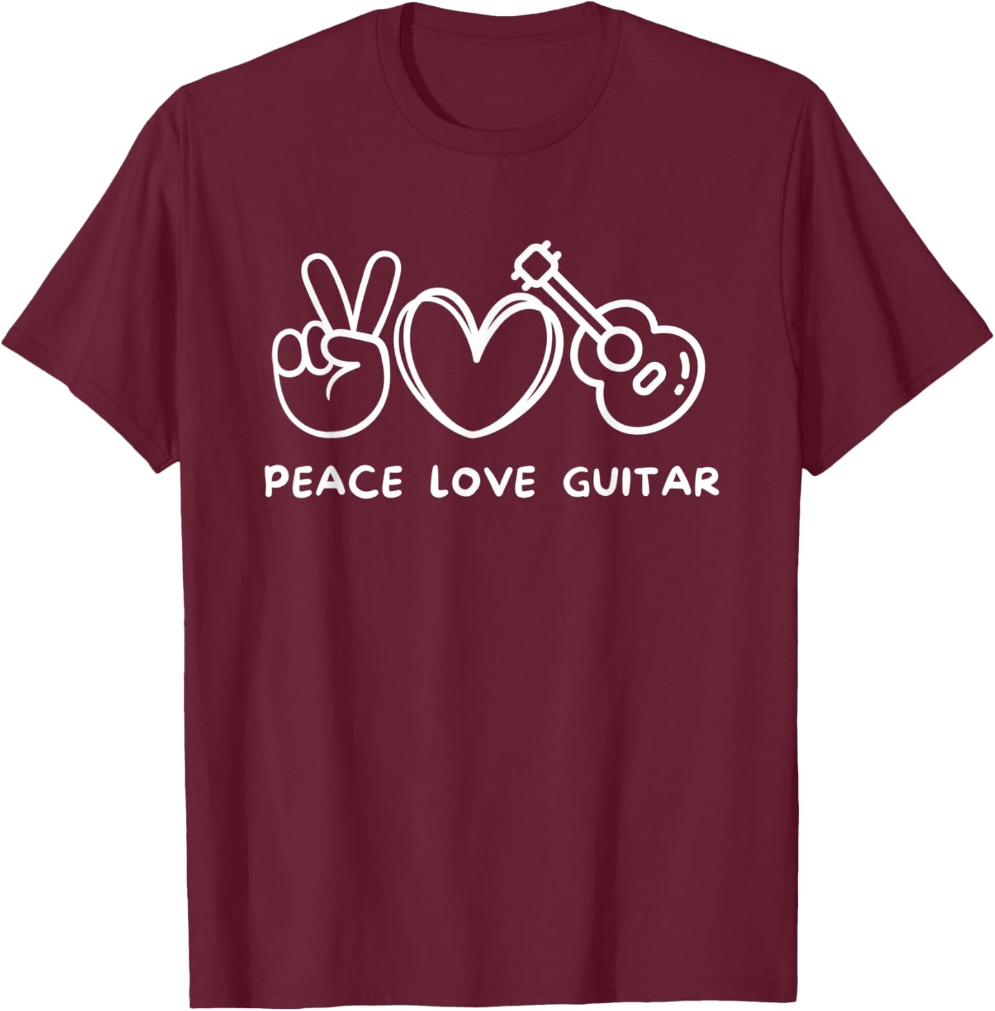 Peace, Love Guitar Retro Guitar Lover Guitarist T-Shirt - T-Shirt | Maroon