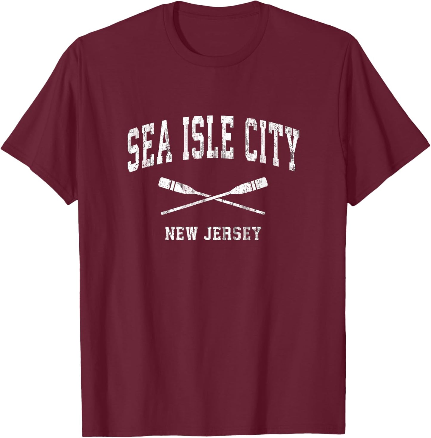 Sea Isle City New Jersey Vintage Nautical Paddles Sports Oar T-Shirt - T-Shirt | Maroon