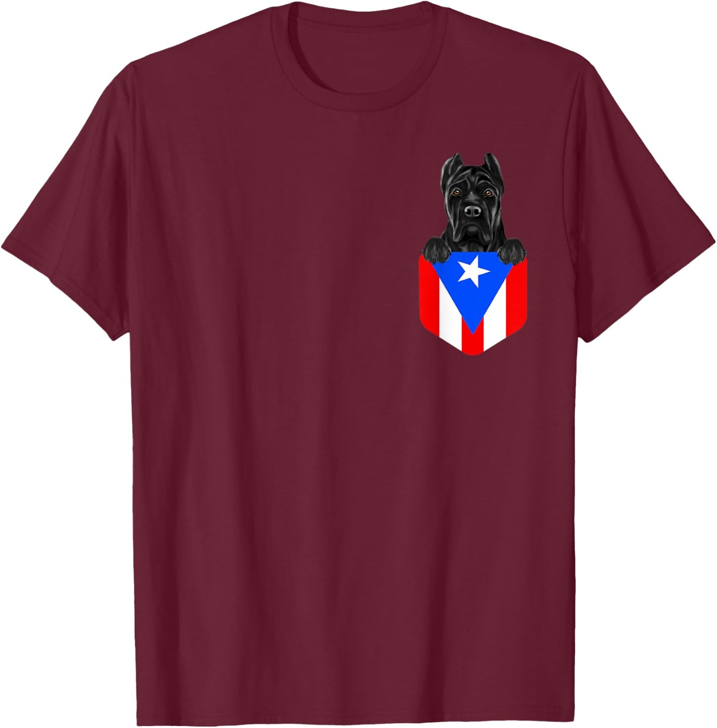 Puerto Rico Flag Cane Corso Dog In Pocket T-Shirt - T-Shirt | Maroon