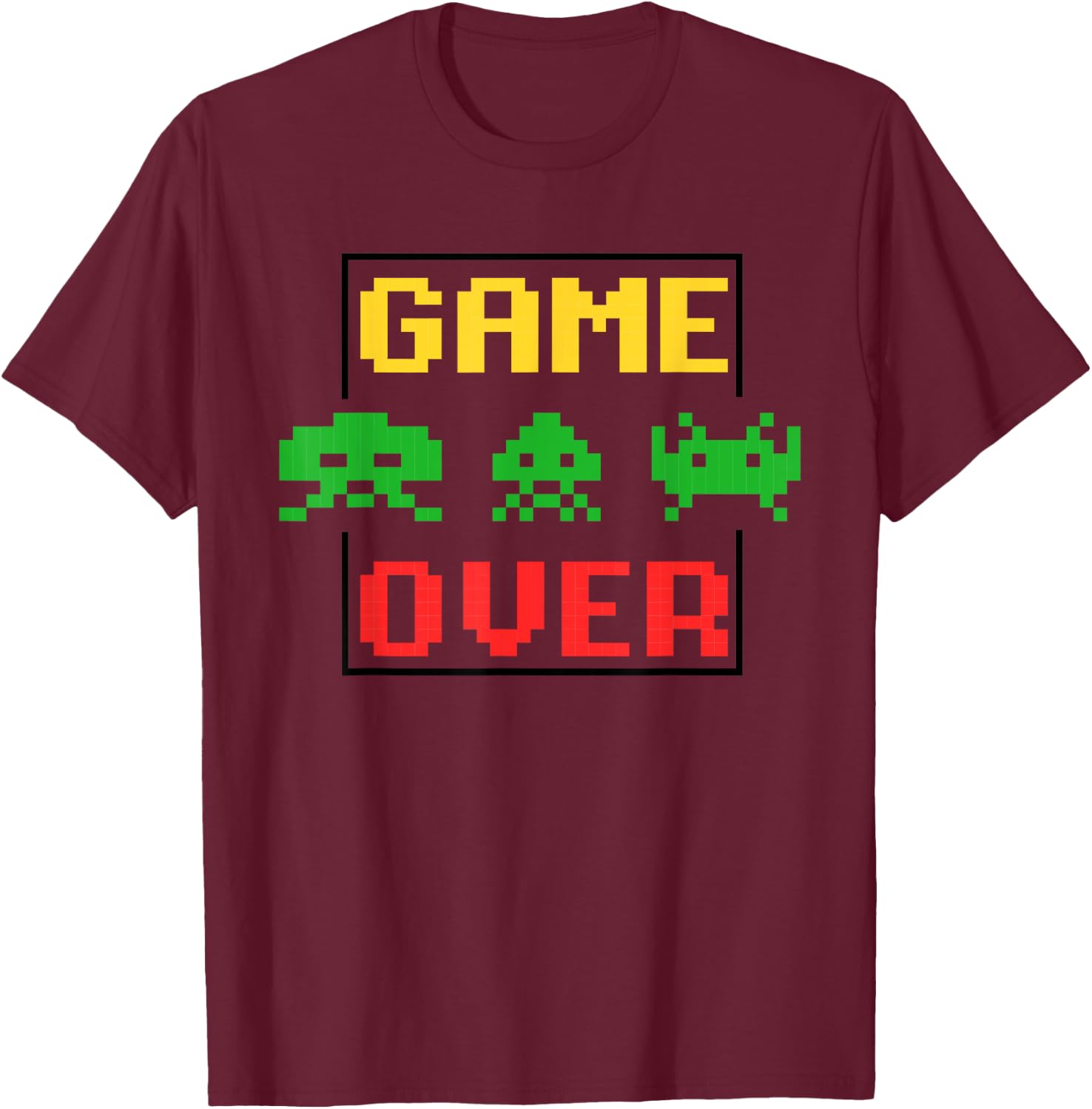 Arcade game Retro gaming Space Pixel art Vintage Invaders T-Shirt - T-Shirt | Maroon