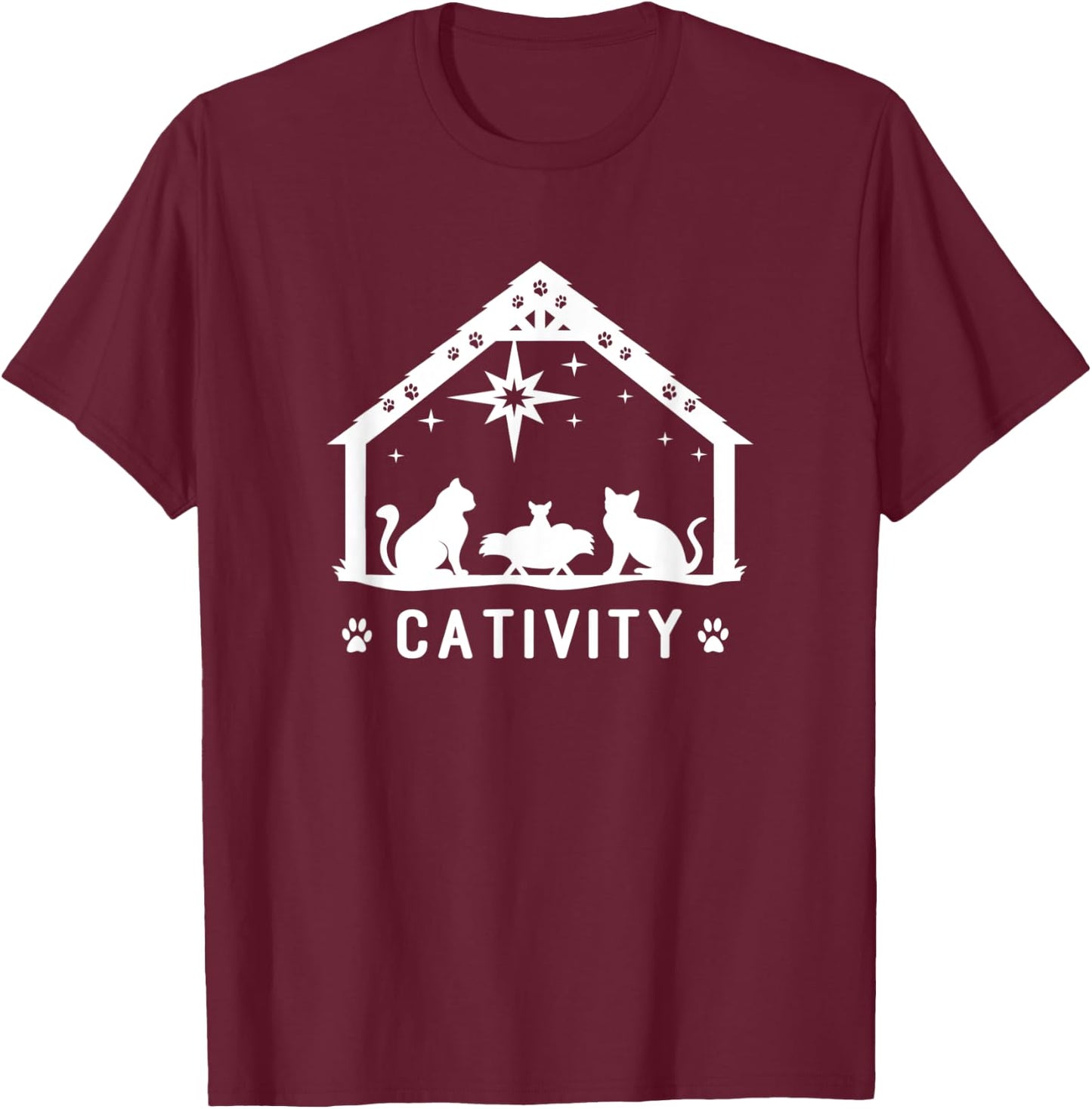Cativity Cat Nativity Scene Cat Lover Christmas Men Women Kids T-Shirt - T-Shirt | Maroon
