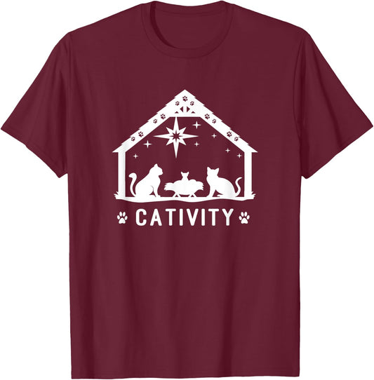 Cativity Cat Nativity Scene Cat Lover Christmas Men Women Kids T-Shirt - T-Shirt | Maroon
