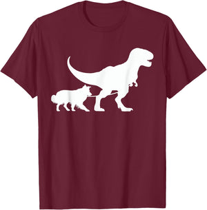 T-Rex Walking a Dog Funny Border Collie Dad Dog Lovers T-Shirt - T-Shirt | Maroon