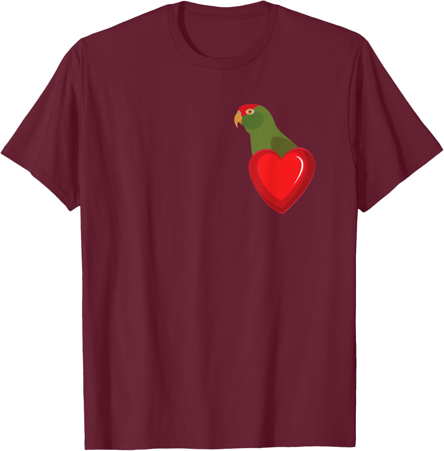 Cherry Headed Conure Parrot Heart Pocket T-Shirt - T-Shirt | Maroon