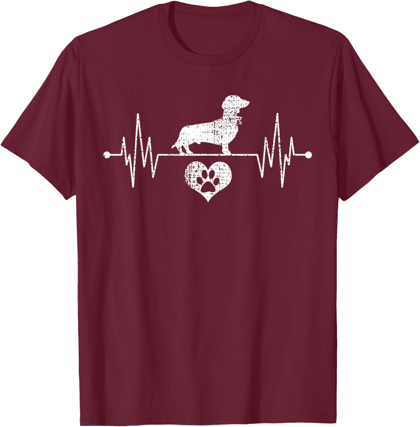Wiener Dachshund Heartbeat Heartline Paw Heart Lover T-Shirt - T-Shirt | Maroon