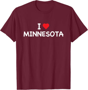 Graphic Crew Inc. Minnesota - I Love Minnesota - Throwback Design - Classic Black T-Shirt - T-Shirt | Maroon