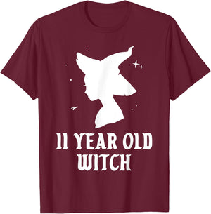 11 Year Old Witch Birthday Party Theme Halloween Costume T-Shirt - T-Shirt | Maroon