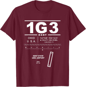 Kent State Univ. Airport Ohio 1G3 T-Shirt - T-Shirt | Maroon