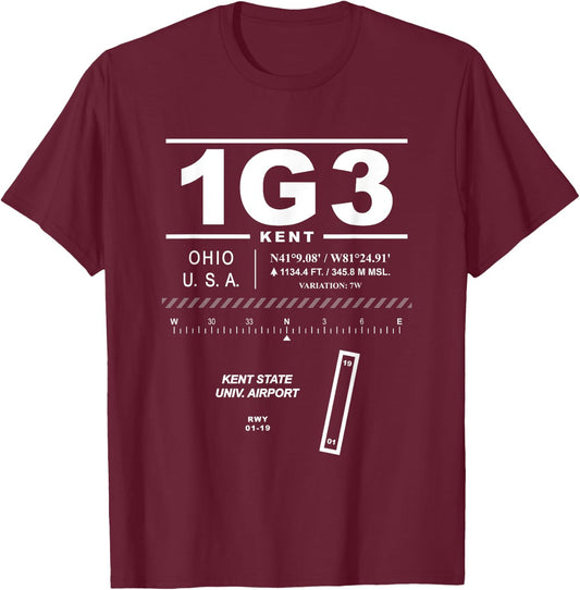 Kent State Univ. Airport Ohio 1G3 T-Shirt - T-Shirt | Maroon