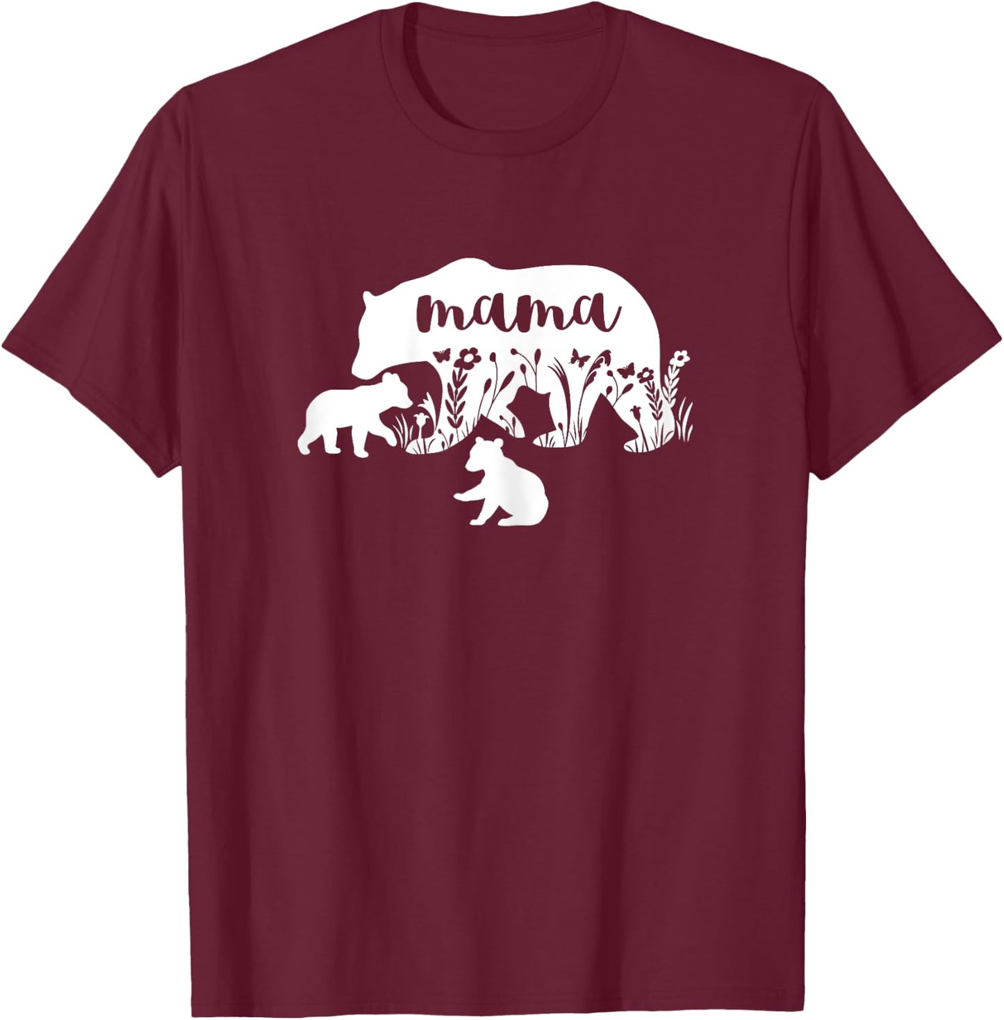 Mama Bear With 2 Cubs Mothers Day Mom Pregnancy Announcement T-Shirt - T-Shirt | Maroon