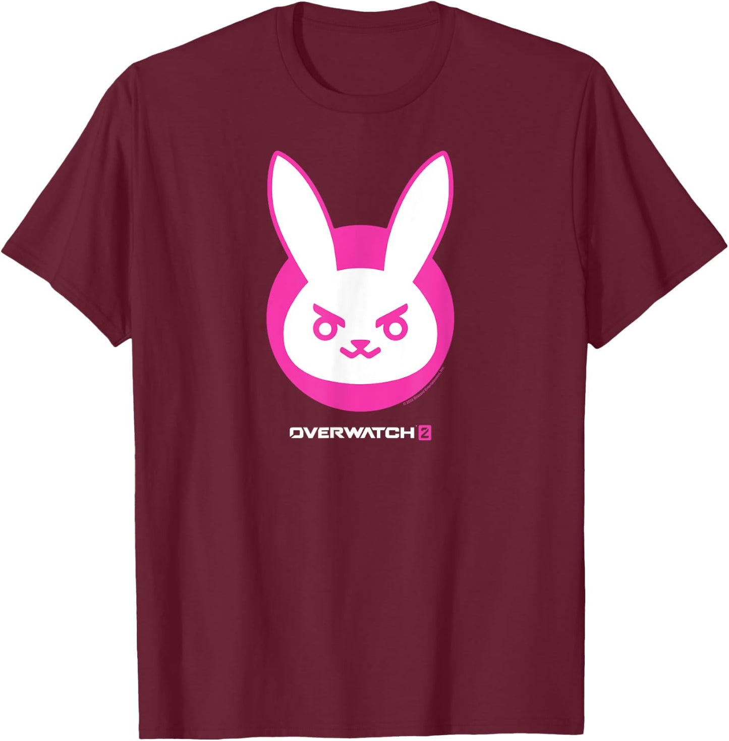 Overwatch 2 D.Va White & Pink Rabbit Centre Icon Logo T-Shirt - T-Shirt | Maroon