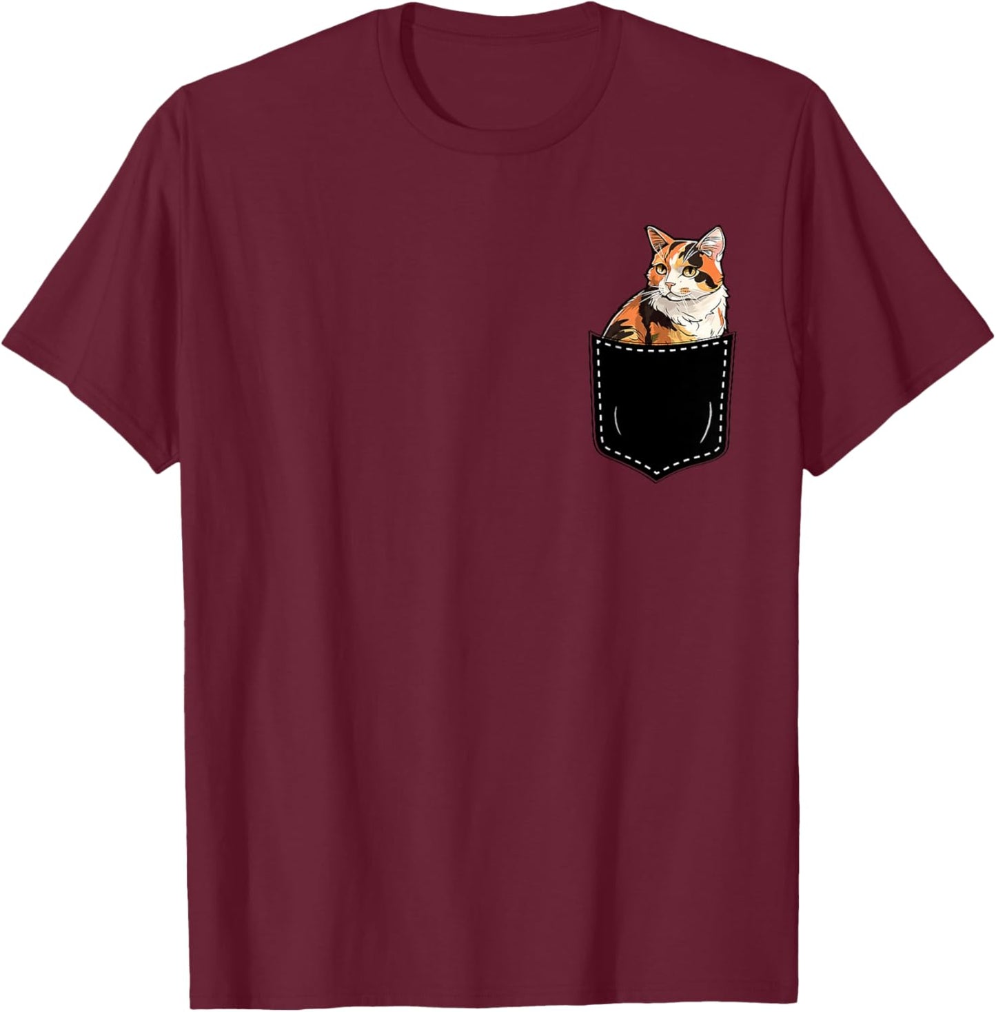 Calico Cat Kitten in Pocket Cute Calico Cat Lovers Women Girls Kids T-Shirt - T-Shirt | Maroon