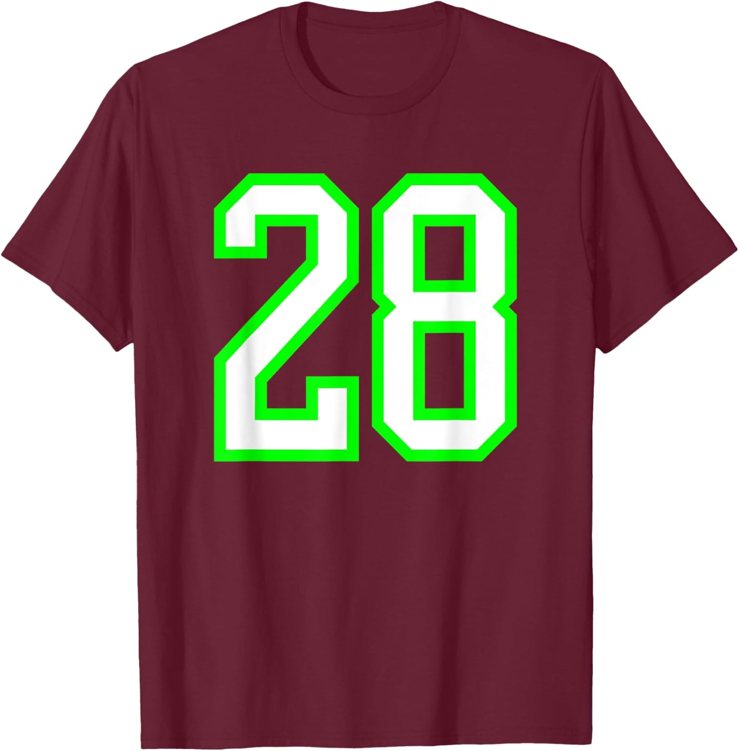 Sports Team Jersey #28 White Lime Jersey Number 28 T-Shirt - T-Shirt | Maroon