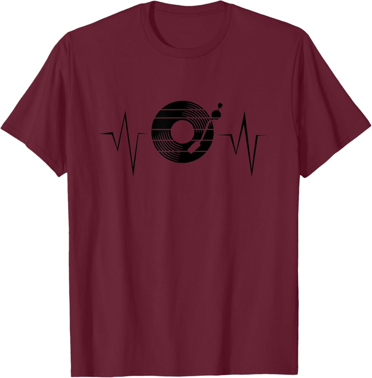 Vinyl Plattenspieler Herzschlag DJ Plattenspieler Musik T-Shirt - T-Shirt | Maroon