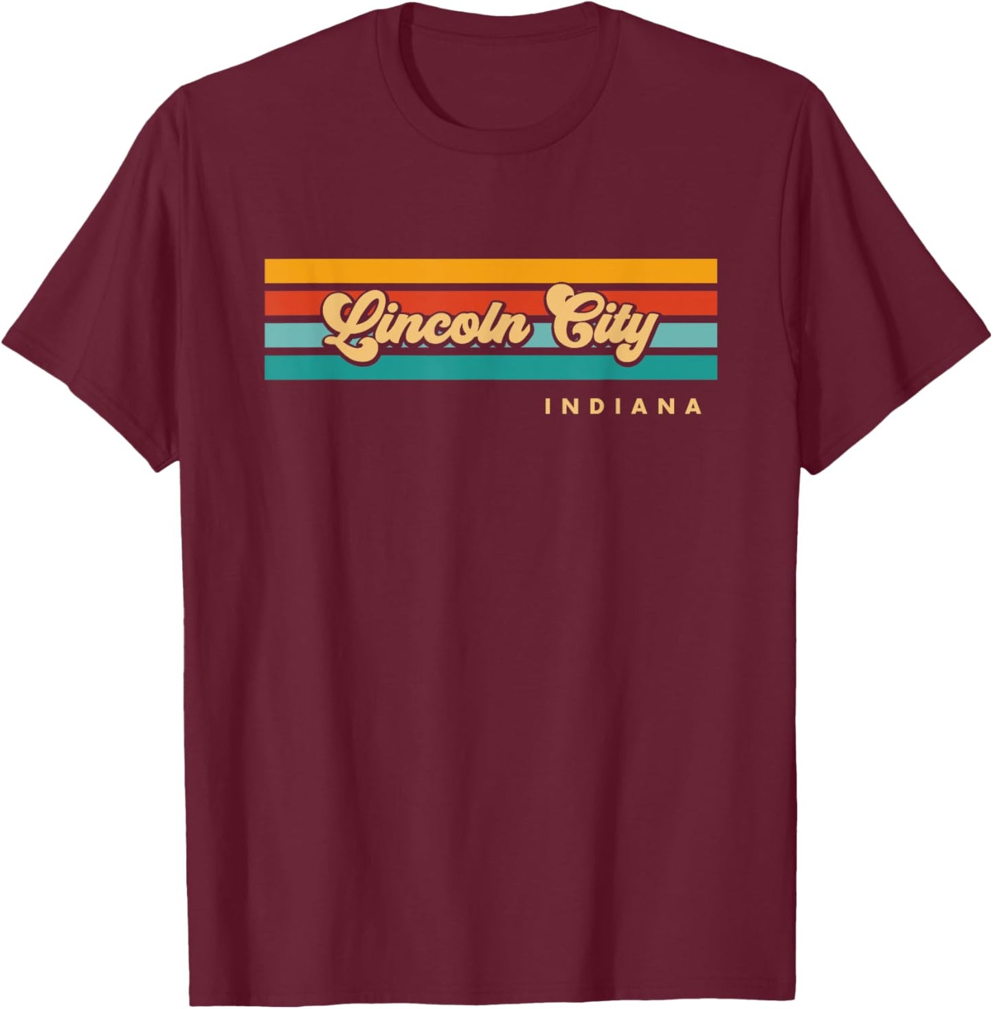Vintage Sunset Stripes Lincoln City, Indiana T-Shirt - T-Shirt | Maroon